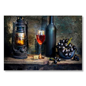 Ahlap Tablo Siyah Üzüm Şarap Kadehi Fener Mdf Ahşap Tablo 25x35 cm