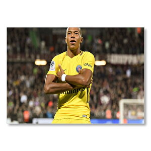 Futbolcu Kilian Mbappe Sarı Formalı Görseli Mdf Ahşap Tablo 50x70 cm