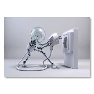 Kendi Fişini Takan Ampul Ve Priz Mdf Ahşap Tablo 50x70 cm