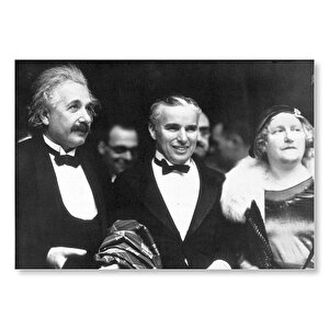 Ahşap Tablo Chaplin Ve Einştein Şehir Işıkları Galasında Mdf Ahşap Tablo 50x70 cm