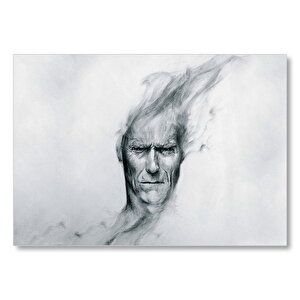 Clint Eastwood Karakalem Resim Çalışması Mdf Ahşap Tablo 50x70 cm