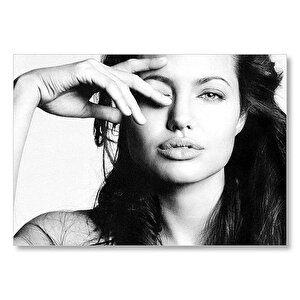 Angelina Jolie Eli Yüzünde Dudakları Açık Görsel Mdf Ahşap Tablo
