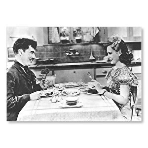 Chaplin Ve Goddard Modern Zamanlarda Mdf Ahşap Tablo 50x70 cm