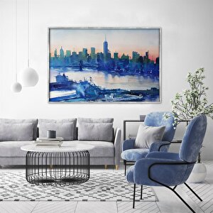 Tablolife Blue City - Yağlı Boya Dokulu Tablo 100x150 Çerçeve - Siyah 100x150 cm