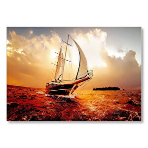 Yelkenli Gemi Dalgalı Deniz Bulutlu Gök Görseli Mdf Ahşap Tablo 35x50 cm