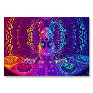 Dj Köpek Ve Saykodelik Desenler Mdf Ahşap Tablo 50x70 cm