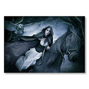 Siyah Atlı Gotik Kız Ve Baykuş Mdf Ahşap Tablo 25x35 cm