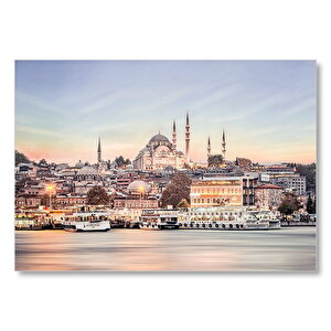 Haliçte Vapurlar Ve Arkada Camiler Mdf Ahşap Tablo 25x35 cm