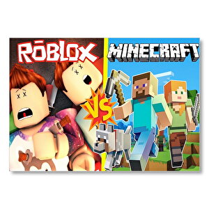 Roblox Ve Minecraft Çizgi Film Görseli Mdf Ahşap Tablo 50x70 cm