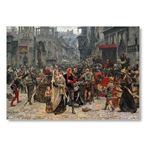 Carl Gustaf Hellqvist Ortaçağ Resmi Pazar Yeri Mdf Ahşap Tablo 25x35 cm