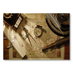 Harita Ve Denizcilik Navigasyon Araçları Görseli Mdf Ahşap Tablo 50x70 cm