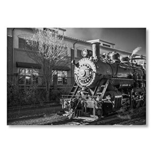 İstasyon Ve Buharlı Tren Siyah Beyaz Mdf Ahşap Tablo 35x50 cm