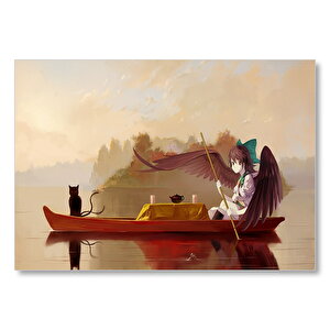 Kayıkta Melek Çocuk Karakedi Mdf Ahşap Tablo 25x35 cm