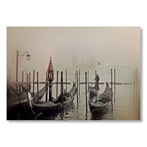 Venedik Gondollar Ve Sisli Deniz Mdf Ahşap Tablo 25x35 cm