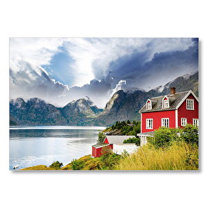 Norveç Dağ Göl Evi Mdf Ahşap Tablo 35x50 cm