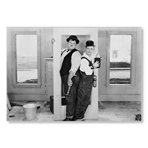 Laurel Hardy Tamirci Sahne Mdf Ahşap Tablo 35x50 cm