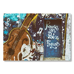 Keman Ve Notalar Duvar Boyama Mdf Ahşap Tablo 25x35 cm