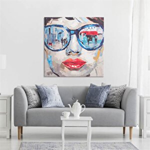 Tablolife Vintage Portre - Yağlı Boya Dokulu Tablo 120x120 Çerçeve - Gümüş 120x120 cm