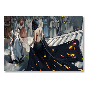 Fantastik Sanat Siyah Giyimli Kraliçe Ve Halk Kalabalığı Görseli Mdf Ahşap Tablo 25x35 cm