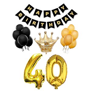 40 Yaş Balon Seti Doğum Günü Parti Seti Siyah Altın