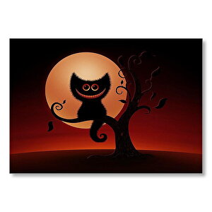 Cadılar Bayramı Ayışığı Gece Kedi Mdf Ahşap Tablo 35x50 cm