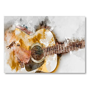 Akustik Gitar Sulu Boya Efektli Mdf Ahşap Tablo 50x70 cm