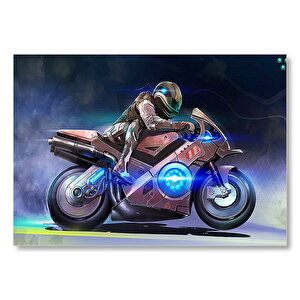 Parıltılı Motosiklet Eskizi Görseli Mdf Ahşap Tablo 35x50 cm