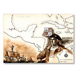 Christopher Columbus Harita Ve Gemiler Mdf Ahşap Tablo 50x70 cm
