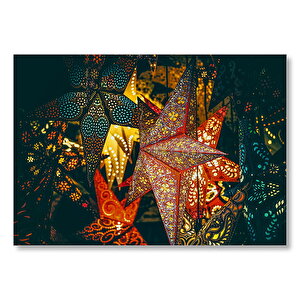 Yıldız Şeklinde Renkli Fenerler Mdf Ahşap Tablo 35x50 cm