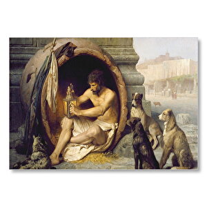 Fıçının İçindeki Diogenes Ve Köpekler Mdf Ahşap Tablo 50x70 cm
