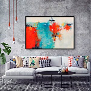 Tablolife Biraz Kızıl Biraz Mavi - Yağlı Boya Dokulu Tablo 100x150 Çerçeve - Siyah 100x150 cm