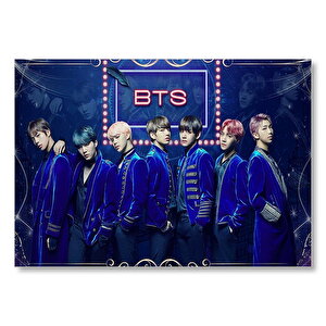 Bts Koreli Gençler Mavi Fon Mdf Ahşap Tablo 35x50 cm