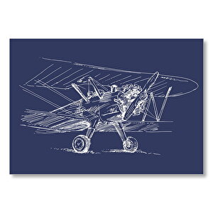 Tek Motorlu Pırpır Uçak Lacivert Zemin Mdf Ahşap Tablo 35x50 cm