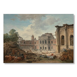 Meudon Şatosu'nun Yıklışı Mdf Ahşap Tablo 50x70 cm