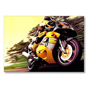 Motor Sporları Sarı Motosiklet Görseli Mdf Ahşap Tablo 25x35 cm