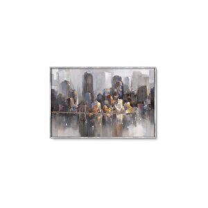 Tablolife Grey City - Yağlı Boya Dokulu Tablo 100x150 Çerçeve - Siyah 100x150 cm