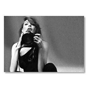 Angelina Jolie Ve Fotoğraf Makinesi Mdf Ahşap Tablo 35x50 cm