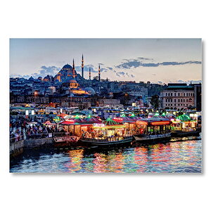 Balık Ekmek Tekneleri Ve Süleymaniye Camii Mdf Ahşap Tablo 35x50 cm
