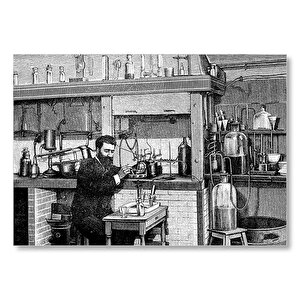 Bilim Adamı Eski Laboratuvar Deneyi Mdf Ahşap Tablo 25x35 cm