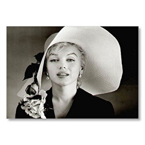 Marilyn Monroe Güllü Beyaz Şapkası Gülümsemesi Mdf Ahşap Tablo 35x50 cm
