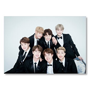 Bts Koreli Gençler Gülümseyen Yüzleri Mdf Ahşap Tablo 35x50 cm