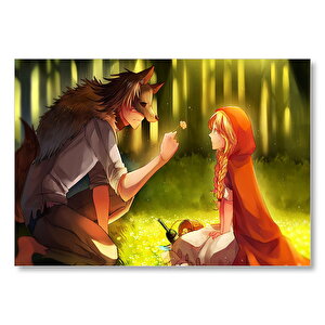 Kurt Ve Kırmızı Başlıklı Kız Peri Hikayesi Mdf Ahşap Tablo 50x70 cm