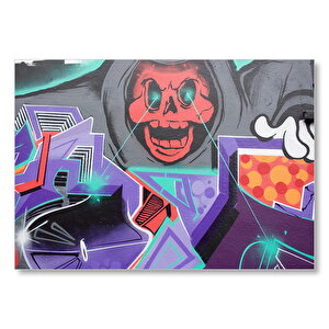 Kırmızı Kurukafa Graffiti Duvar Boyama Mdf Ahşap Tablo