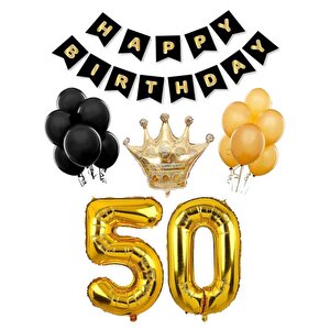 50 Yaş Balon Seti Doğum Günü Parti Seti Siyah Altın