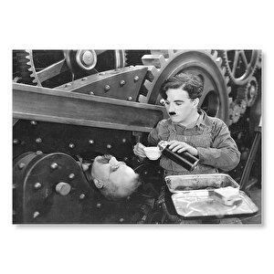 Çay Zamanı Charlie Chaplin 1889 1977 Modern Times Filminde Mdf Ahşap Tablo 25x35 cm