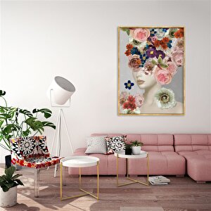 Tablolife Women İn Flowers - Yağlı Boya Dokulu Tablo 60x90 Çerçeve - Siyah 60x90 cm