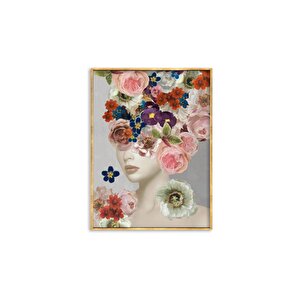 Tablolife Women İn Flowers - Yağlı Boya Dokulu Tablo 60x90 Çerçeve - Siyah 60x90 cm