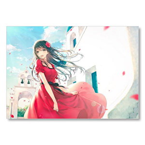 Animasyon Filmi Kırmızılı Çiçekli Kız Mdf Ahşap Tablo 50x70 cm