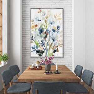 Tablolife Mavi Çiçekler - Yağlı Boya Dokulu Tablo 100x150 Çerçeve - Gümüş