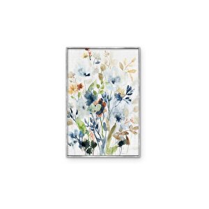Tablolife Mavi Çiçekler - Yağlı Boya Dokulu Tablo 100x150 Çerçeve - Gümüş 100x150 cm